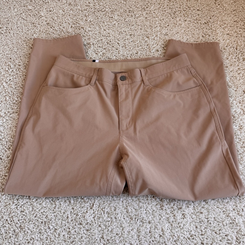 Rhoback Dog Logo Performance Golf Pants Mens 34x30 Khaki Tan Stretch 5 Pocket